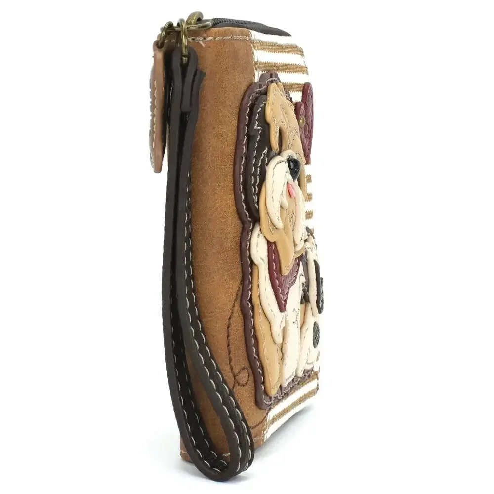 Chala Zip Around Faux Leather Wallet Wristlet - Brown Shih Tzu, Brown Stripe NWT